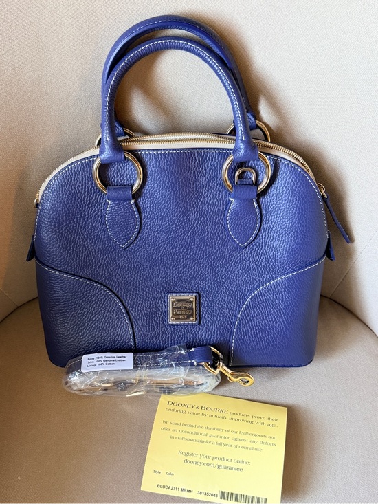 Dooney & Bourke Handbags - Dooney & Bourke Lucca Marine Blue Pebble Leather Satchel with Gold Hardware